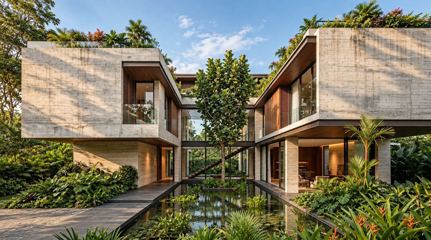 Concrete and Timber Tropical House, Concept Design by Ar. Sumon Mia