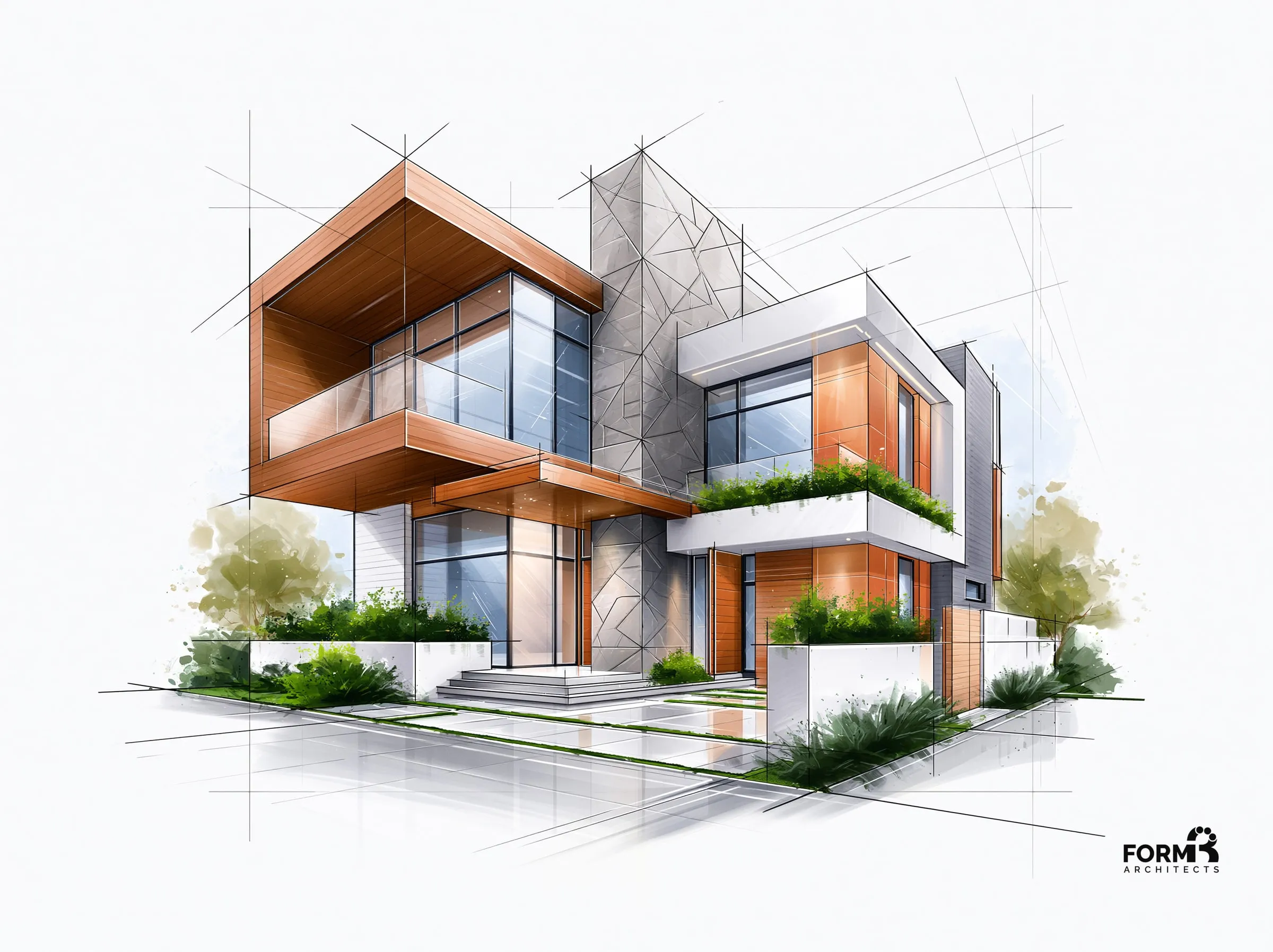 Hand sketch of the modern corner villa by Ar. Sumon Mia